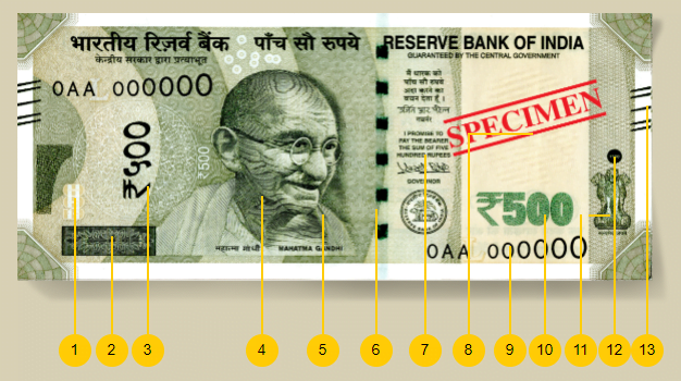 Front side of Rs 500 note